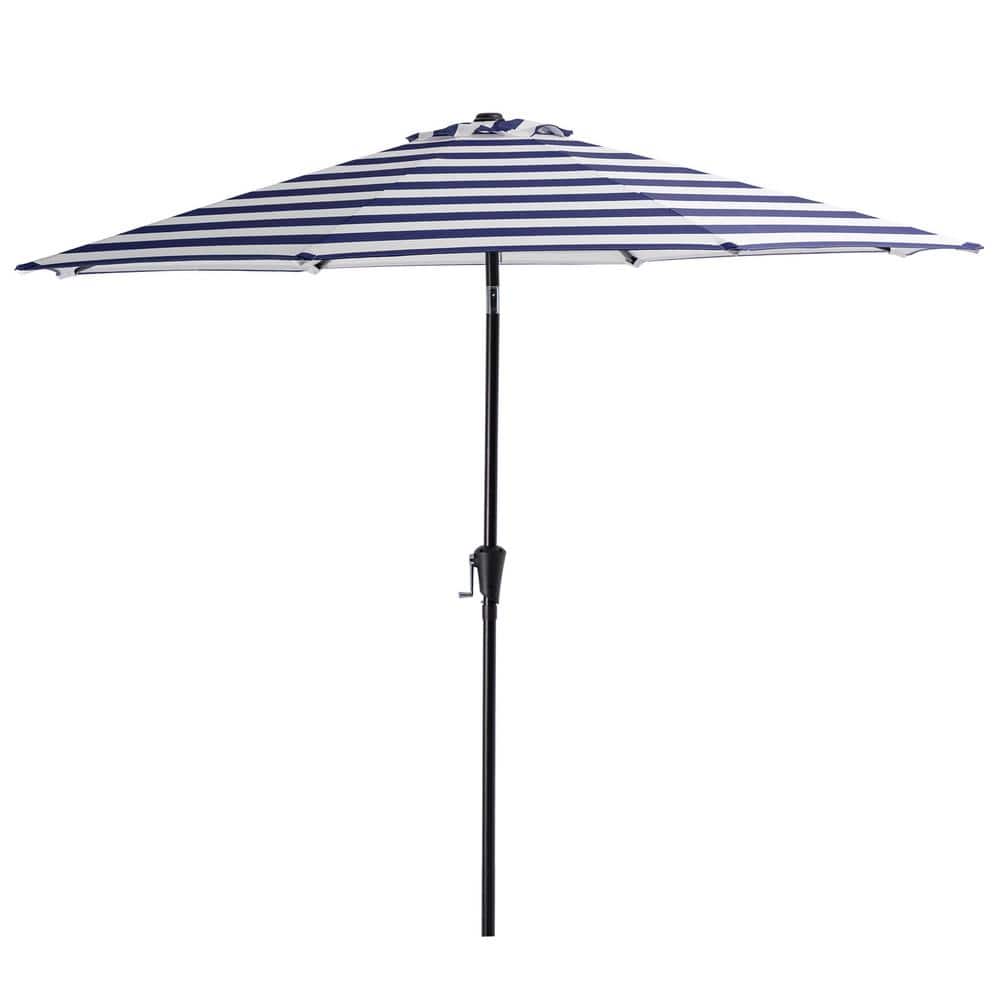 10 ft. Market Patio Umbrella with Push Button Tilt and Crank in Blue and White Stripes