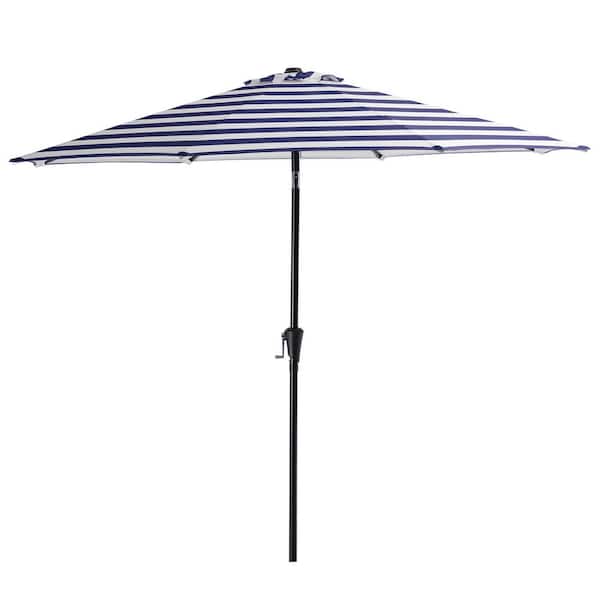JEAREY 10 ft. Market Patio Umbrella with Push Button Tilt and Crank in Blue and White Stripes