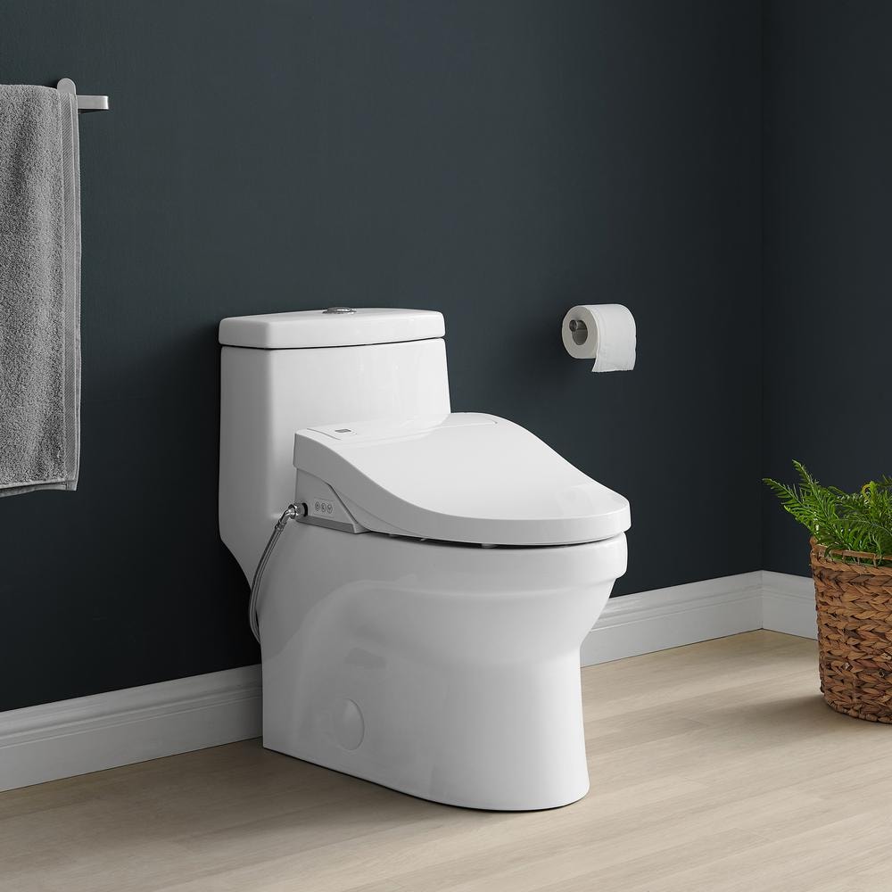 White Glossy Elongated Free Standing Dual Flush Toilet