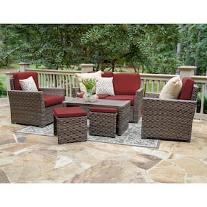 Newton 6-Piece Wicker Seating Set with Red Cushions