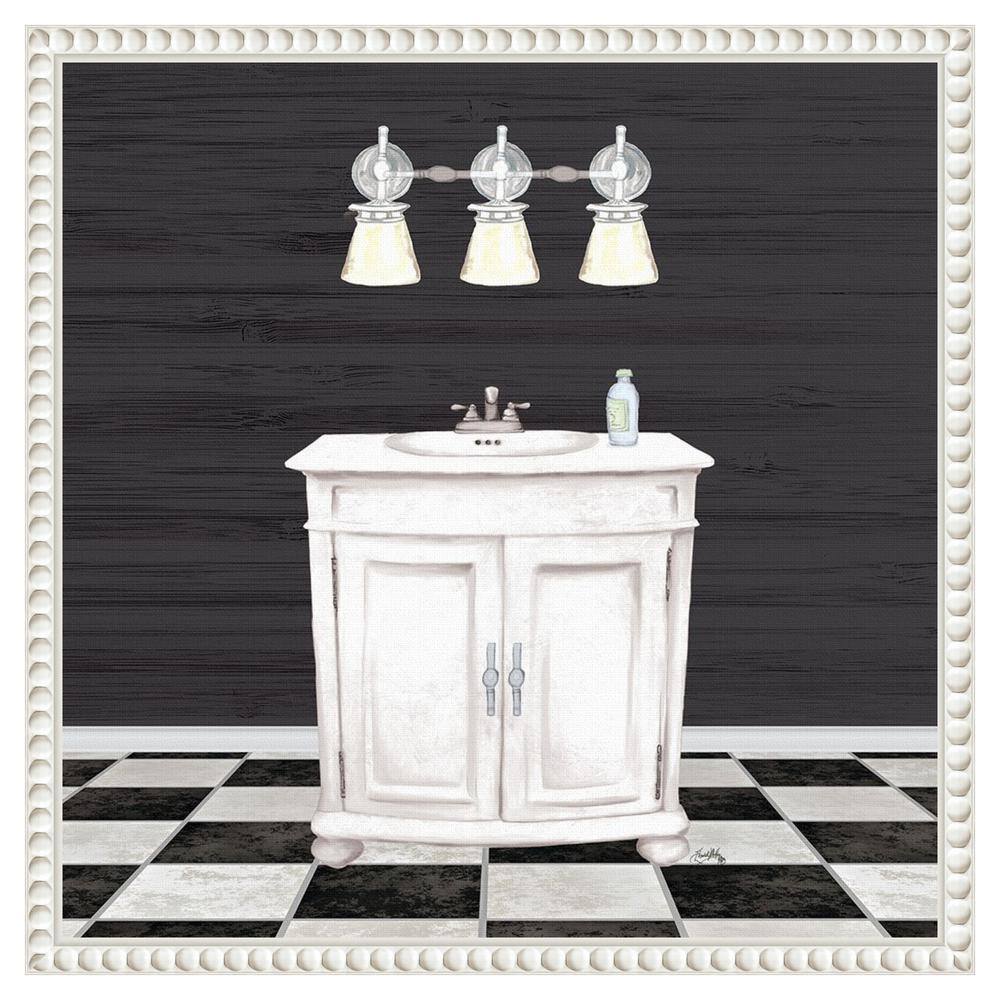 Modern Bathroom I Black and White Canvas Wall Art with White Frame