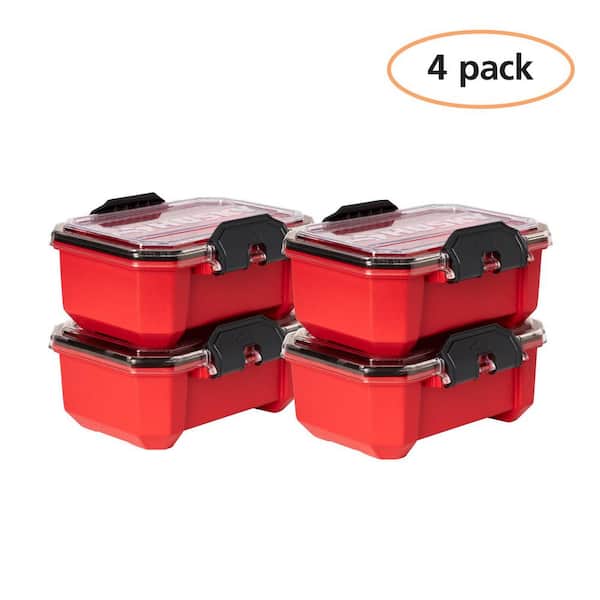0.8 Gal. Professional Duty Waterproof Storage Container with Hinged Lid in Red (4-Pack)