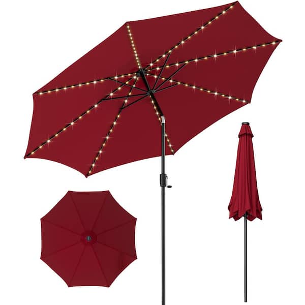 Costway 10 ft. 112 LED Solar-Lighted Table Market Crank Tilt Patio Umbrella Outdoor Wine