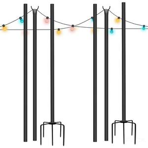 9 ft. x 25 mm 5 Prong Fork Backyard Outdoor String Light Poles Stand for Patio, Garden, Yard Flagpole (2-Pack)