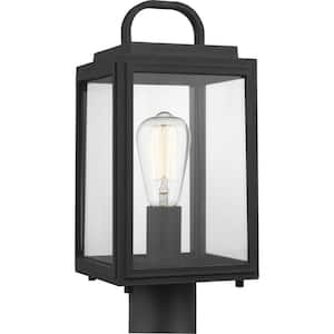 Grandbury Collection 1-Light Textured Black Clear Glass Farmhouse Outdoor Post Lantern Light