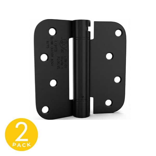 3.5 in. x 3.5 in. Matte Black Full Mortise Spring Squared Radius Door Hinge with Non-Removable Pin - (Set of 2)