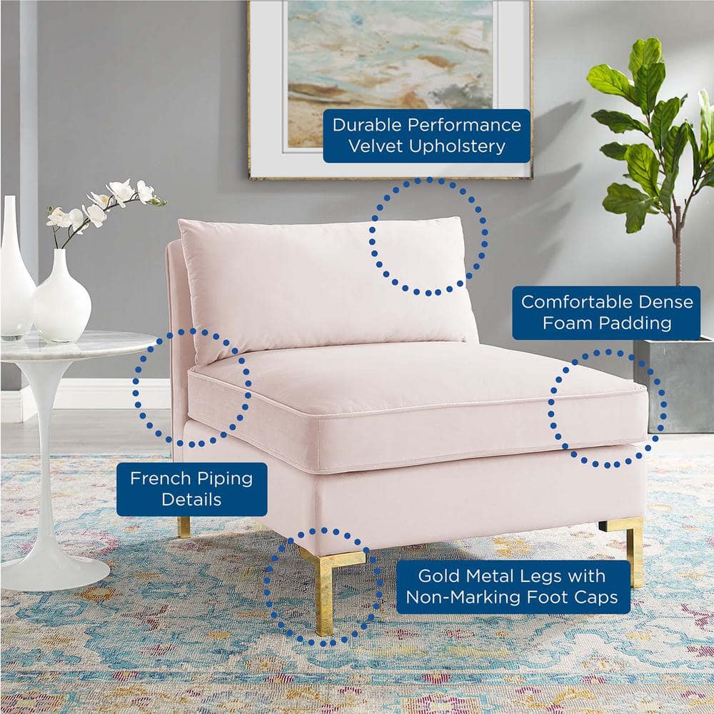 Pink Velvet Armless Chair with Gold Metal Legs