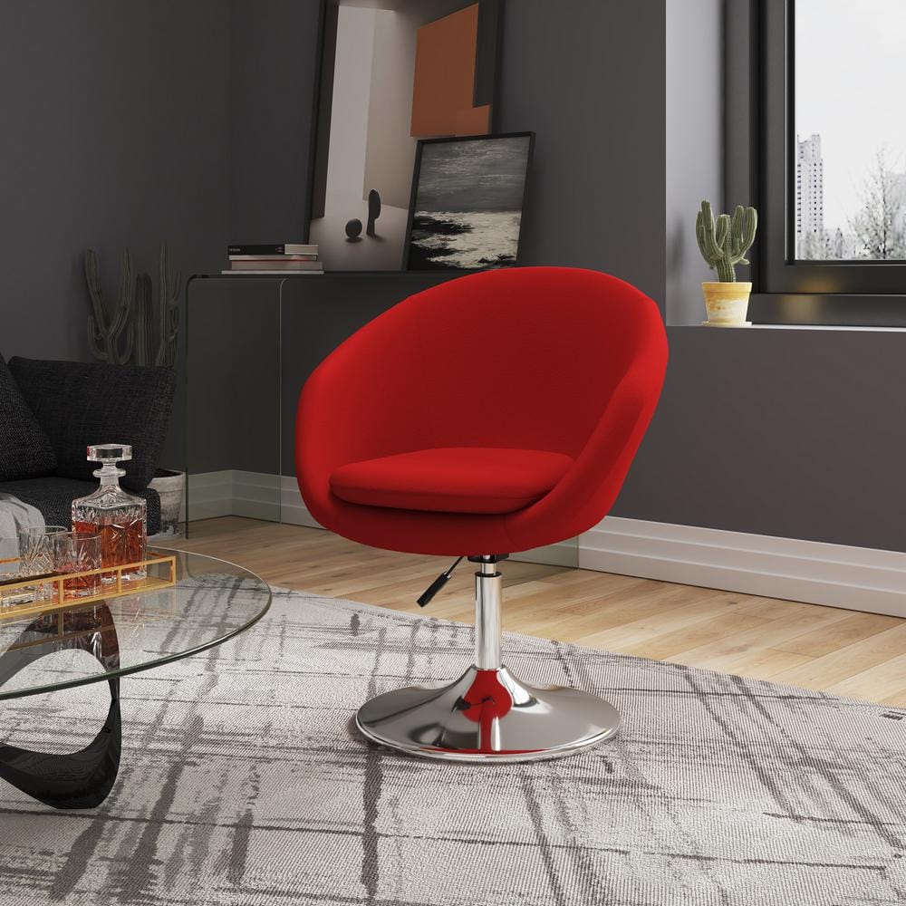 Red and Chrome Adjustable Swivel Metal Accent Chair