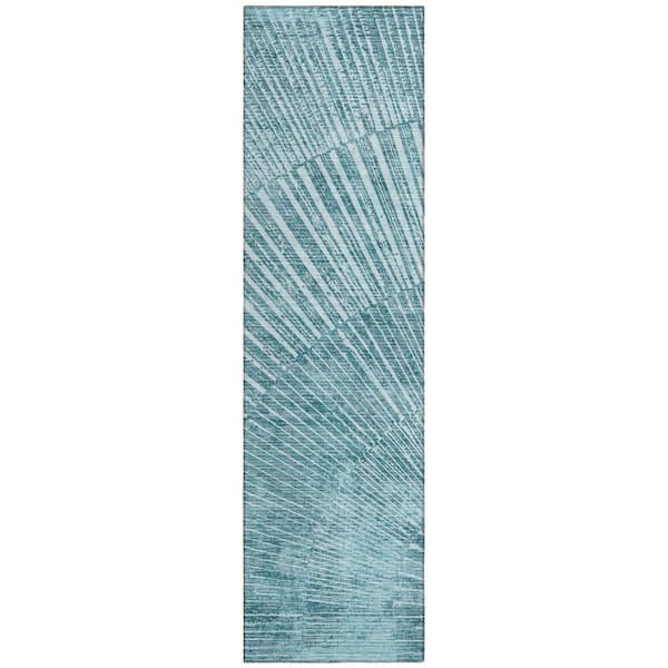 Teal 2 ft. x 8 ft. Woven Abstract Runner Indoor/Outdoor Area Rug