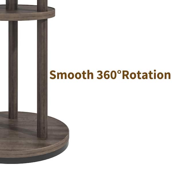 Rotating Coat Rack with Shelves, Freestanding Hall Tree w/ 6-Hooks for Jackets, Hats, Scarves, Bags and Umbrellas, Brown