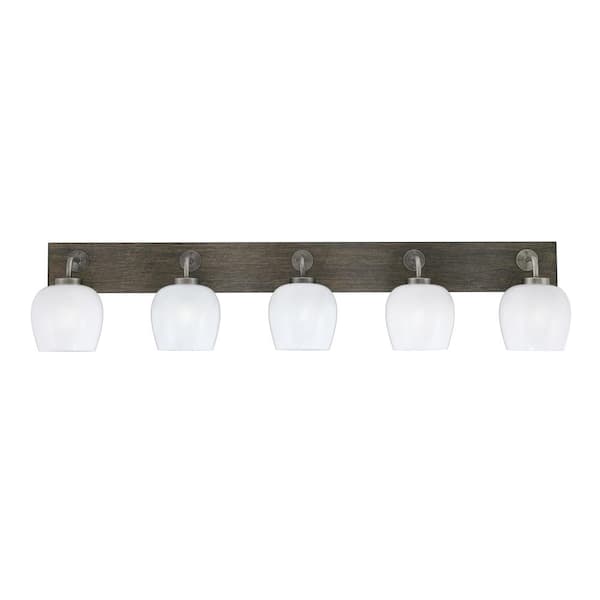 Unbranded Kirby 46.75 in. 5 Light Graphite & Painted Wood-look Vanity Light with 6 in. White Marble Glass Shades No Bulbs Included