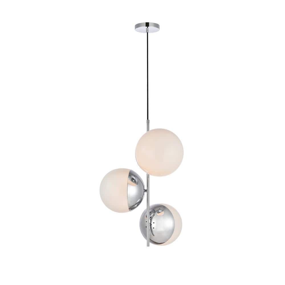 Timeless Home 17.5 in. 3-Light Chrome and Frosted White Pendant Light, Bulb