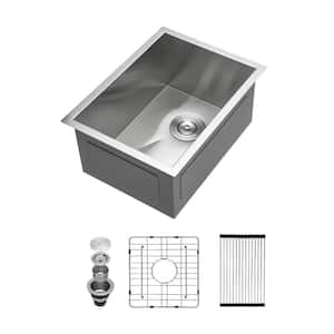 14 in. Undermount Single Bowl 18-Gauge Brushed Nickel Stainless Steel Kitchen Sink with Bottom Grid and Drying Rack