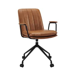 Elly Brown Faux Leather Swivel Task Chair with Armrest and 4-Casters