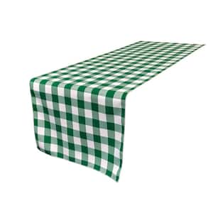 14 in. x 108 in. White and Hunter Green Table Runner Polyester Gingham Checkered