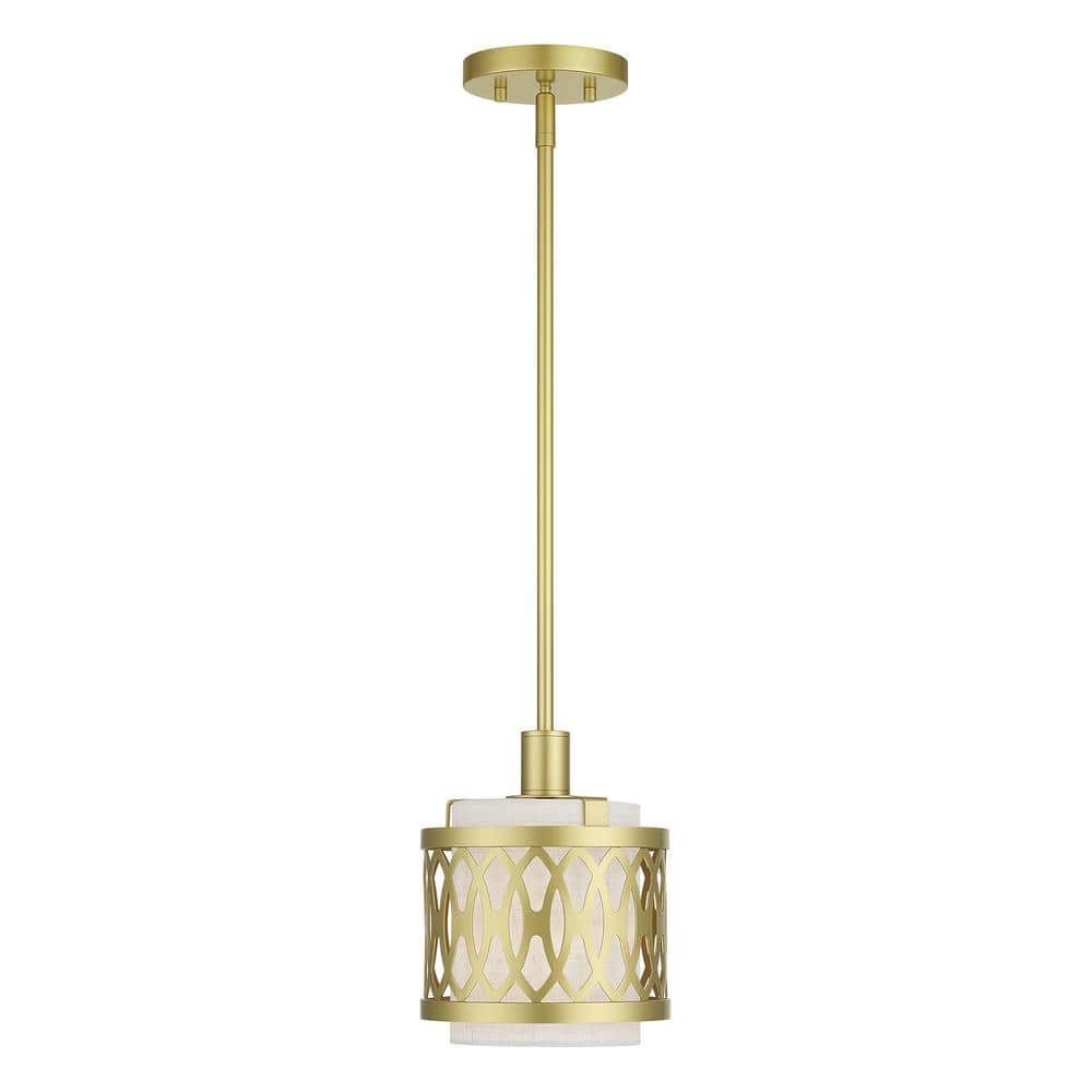 Vistaview 1-Light Soft Gold Mini Pendant with Oatmeal Fabric Shade price history on PriceWatchPro