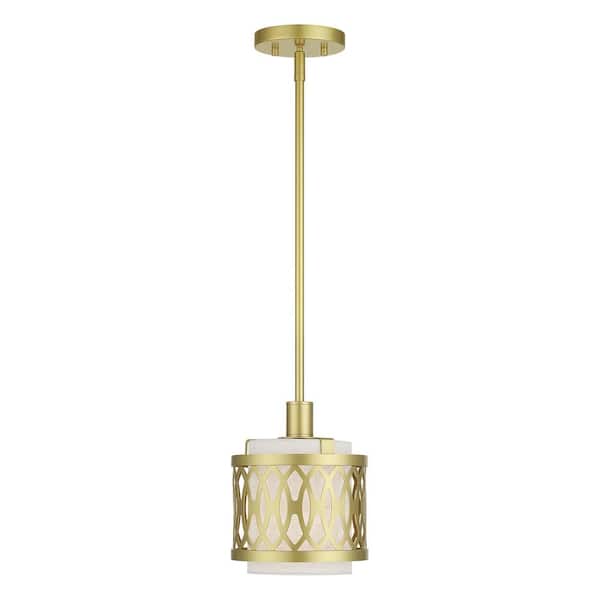 Livex Lighting Vistaview 1-Light Soft Gold Mini Pendant with Oatmeal Fabric Shade