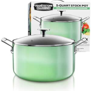 5 qt. Round Green Aluminum Nonstick Ultra-Durable Mineral and Diamond Coating Gradient Brasier Stock Pot with Lid