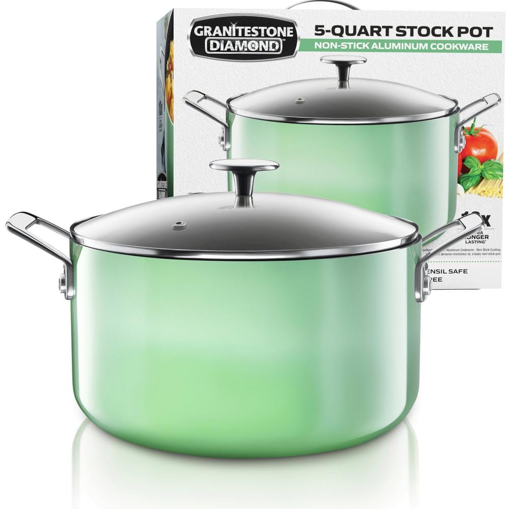 Green Nonstick Aluminum 5-Quart Stock Pot with Glass Lid