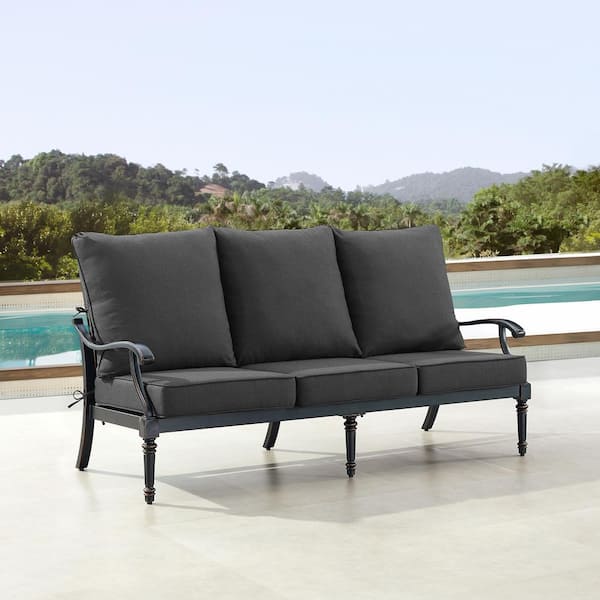 Black 1-Piece Aluminum Outdoor Deep Seating Deep Seating Couch with Cushion with Black Cushions