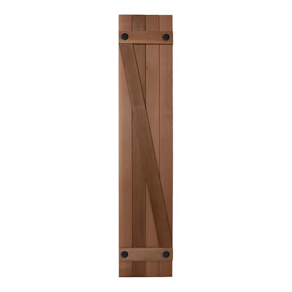Design Craft MIllworks Porter 12 in. x 25 in. Cedar Z Pattern Board and Batten Shutters Pair in Natural