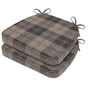 16 in. x 17 in. Trapezoid Outdoor Seat Cushion Dining Chair Cushion in Brown Plaid (2-Pack)
