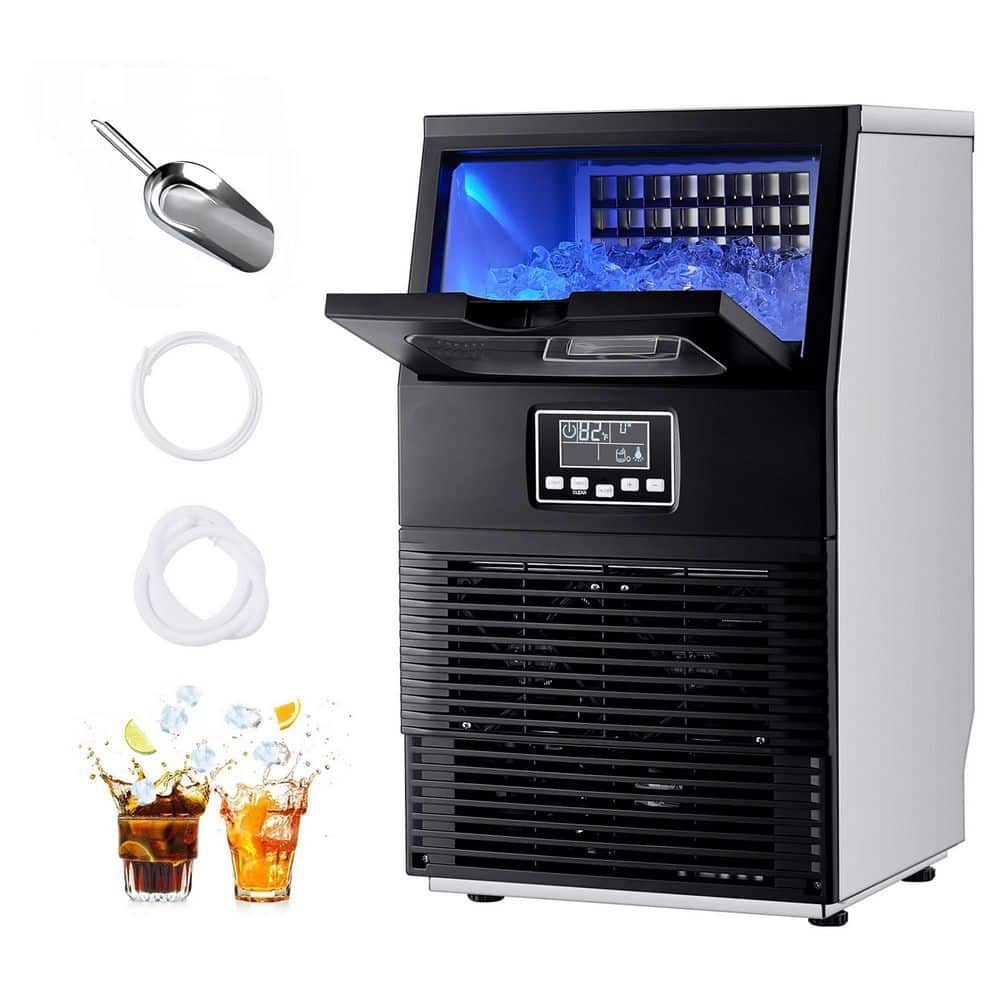 13.19 in. Commercial Ice Maker 80 lbs./24 H 12-Storage Ice Maker Machine 32-Ice Full Size Cubes Freestanding Black
