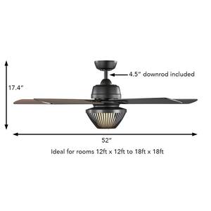52 in. Braise Matte Black Indoor LED Ceiling Fan with Light Kit and Remote Control