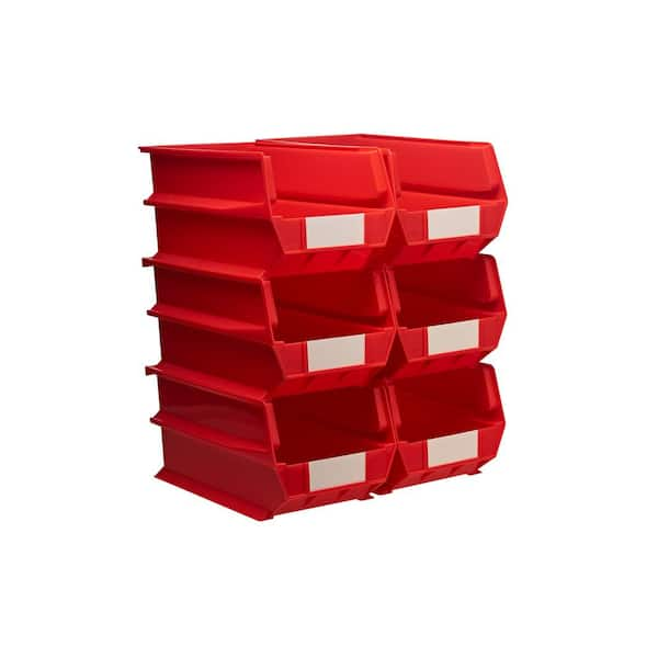 LocBin 14-3/4 in. L x 8-1/4 in. W x 7 in. H Red Stacking, Hanging, Interlocking Polypropylene Bins, 6 CT