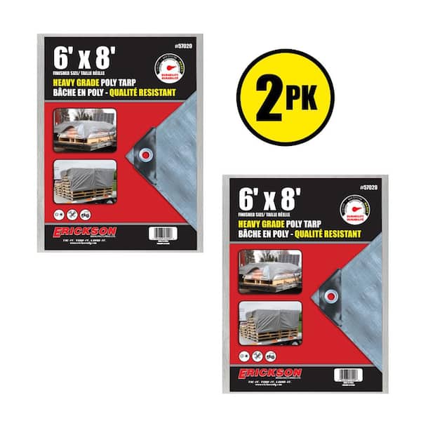 6 ft. x 8 ft. Silver Heavy Duty Poly Tarp with Grommeted Corners (2-Pack)
