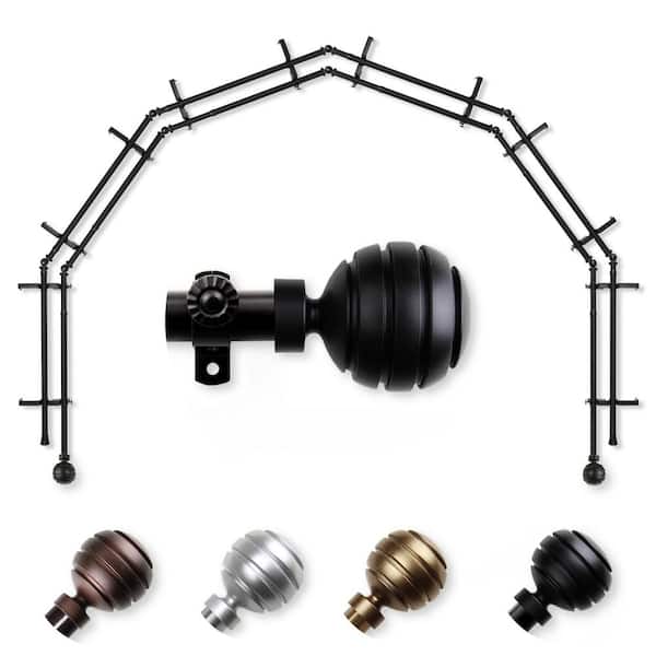 EMOH 13/16" Dia Adjustable 6-Sided Double Bay Window Curtain Rod 28 to 48" (each side) with Ysabel Finials in Black