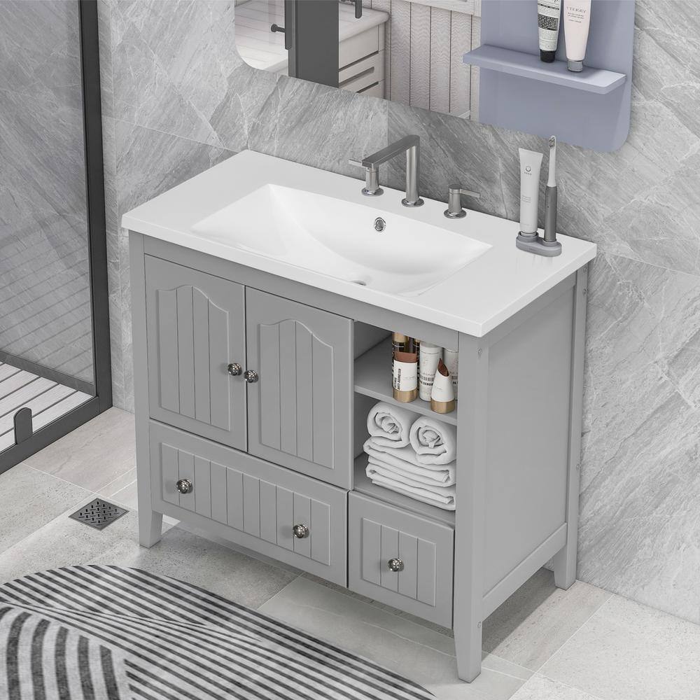 36 in.W x 18.03 in.D x32.13 in. H Grey Bathroom Vanity, with Two Doors and 