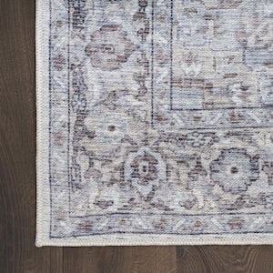 10 ft. Beige and Ivory Floral Power Loom Distressed Washable Runner Rug