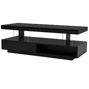 Black 51.20 in. Rectangle Particle Board Coffee Table with LED and 2 Drawers