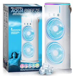 Aqua Breeze 3.5 in. 3-Fan Speeds Rechargeable LED Cooling Oscillation Personal Dual Misting Fan in White with Remote