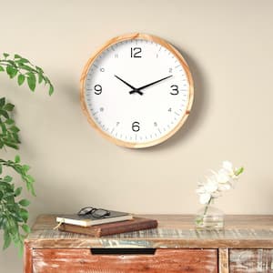16 in. x 16 in. Light Brown Wood Wall Clock with White Backing