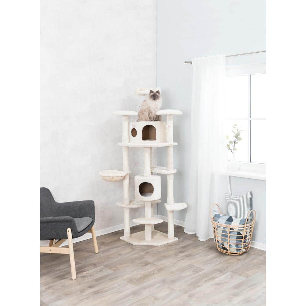 Cream 70" Sisal and Plush 7-Level Cat Tree Tower