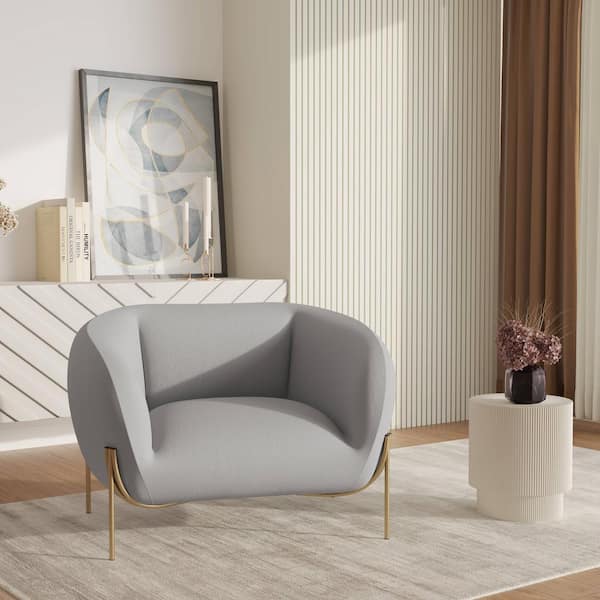 Leisuremod Upholstered Armchair Single Seater Sofa in Velvet with Gold Iron Legs Zuno Collection (Light Grey)