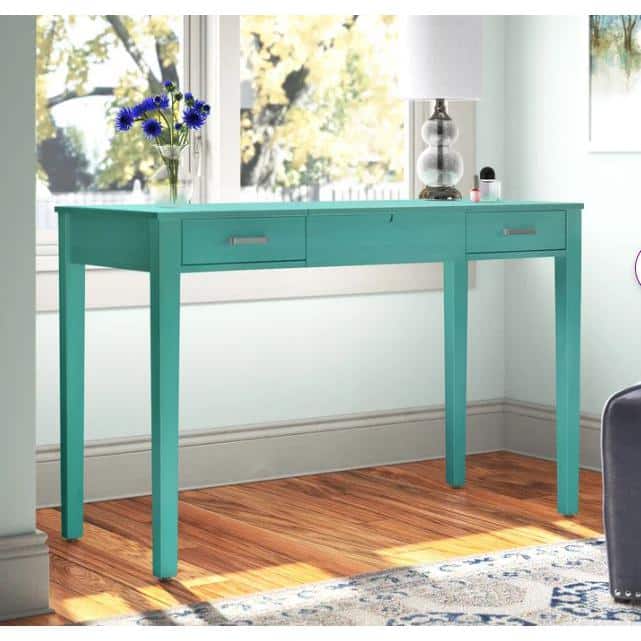 Ainsley Turquoise Solid Wood Vanity Desk with Mirror and USB