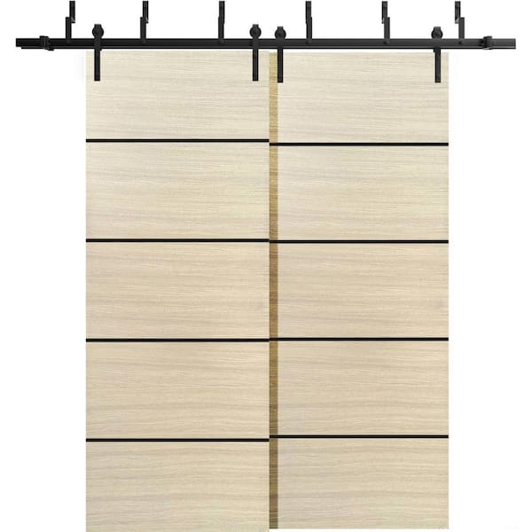 72 in. x 80 in. 2 Panel Natural Veneer Solid Wood with Honeycomb Sliding Barn Door with Hardware Kit