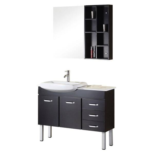 Design Element Tustin 43 in. Vanity in Espresso with Composite Stone Vanity Top in White and Mirror