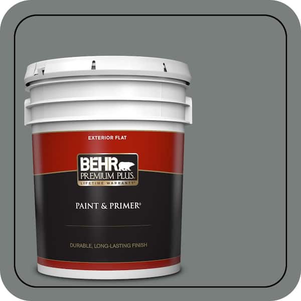 BEHR PREMIUM PLUS 5 gal. #PPU25-18 Shutter Gray Flat Exterior Paint & Primer