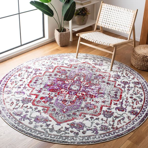 Skyler 7 ft. x 7 ft. Ivory/Purple Ornate Overdyed Round Area Rug