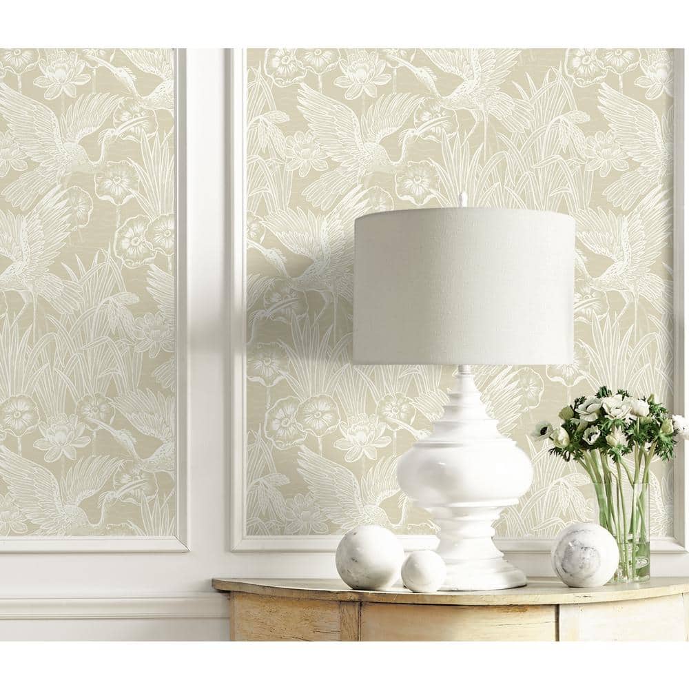 Sand Floral Heron Self-Adhesive Vinyl Wallpaper