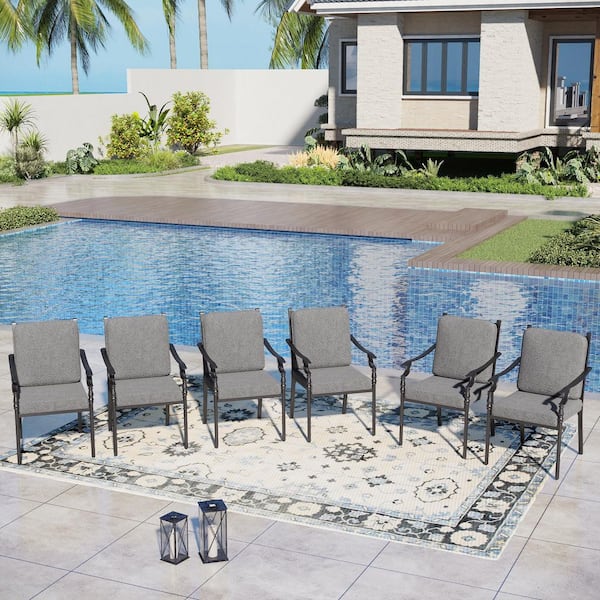 Black Metal Gourd-shaped Design Patio Outdoor Dining Chair with Gray Cushion (6-Pack)