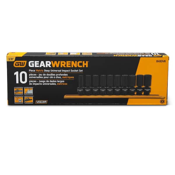 GEARWRENCH - 3/8 in. Drive 6-Point Metric Deep Universal Impact Socket Set (10-Piece)