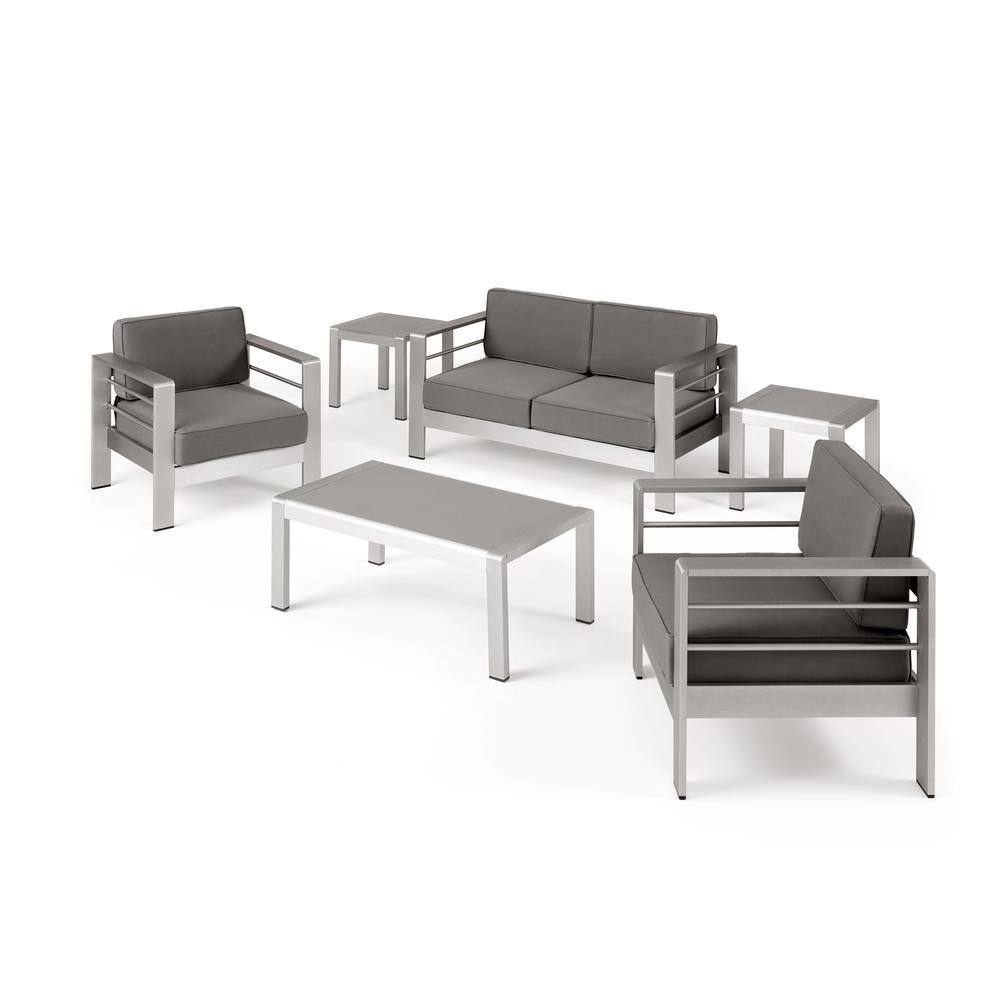 Cape Coral Silver 6-Piece Aluminum Outdoor Patio Conversation Set with Khaki Cushions price history on PriceWatchPro