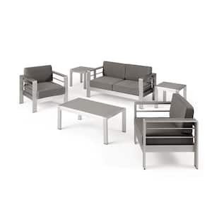 Cape Coral Silver 6-Piece Aluminum Outdoor Patio Conversation Set with Khaki Cushions
