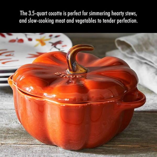 staub Cast Iron 3.5 qt. Pumpkin Cocotte, Dutch Oven, Gold Knob