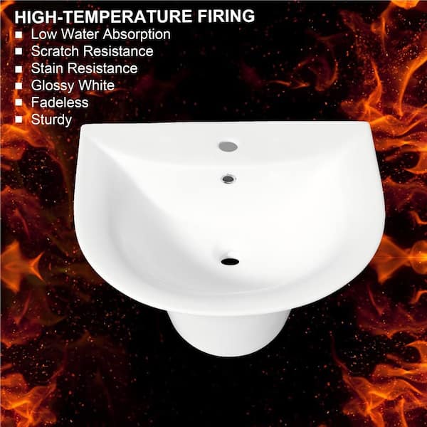 21.3 in. W x 17.5 in. D x 15.3 in. H Wall-Mounted U-Shape Bathroom Sink in White Vitreous China with Overflow